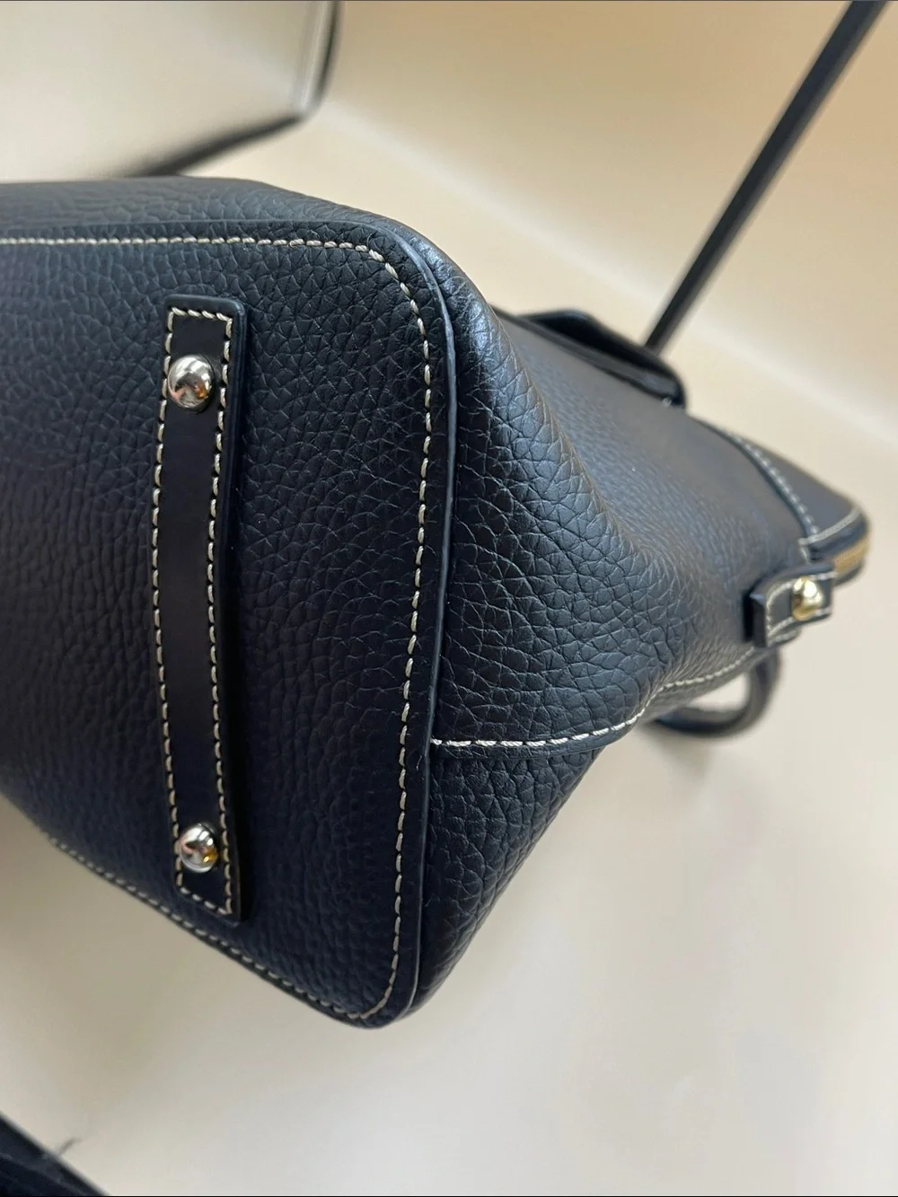 Dooney & Bourke Black Pebbled Leather Dome Satchel with Front Magnetic Clip